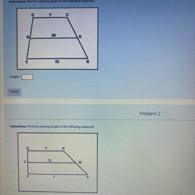 Find the missing length of the following trapezoid-example-1