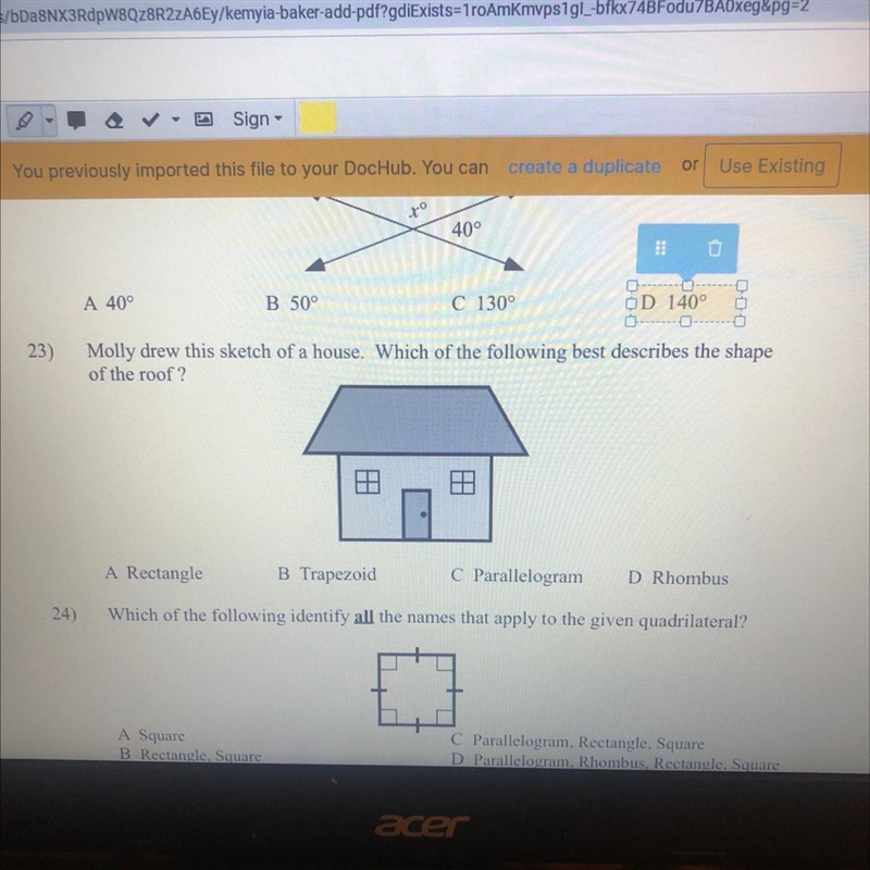 Molly drew this sketch of a house. Which of the following best describes the shape-example-1