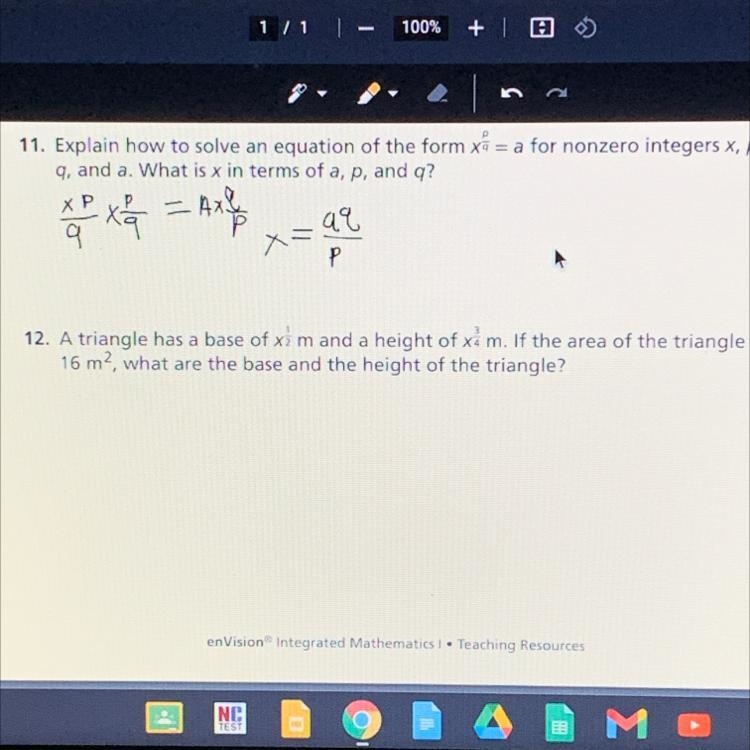 A Triangle Has A Base of X 1/2m and a height of X 3/4m. If the area of the triangle-example-1