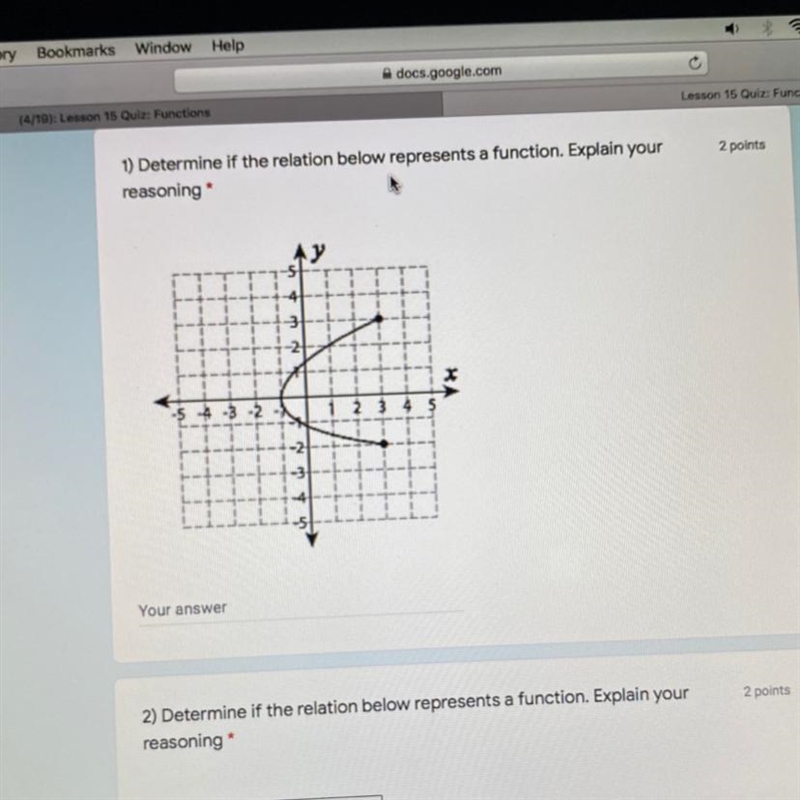 Determine if the relation below represents a function. Explain your reasoning-example-1