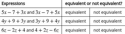 Select equivalent or nonequivalent for each pair of expressions-example-1