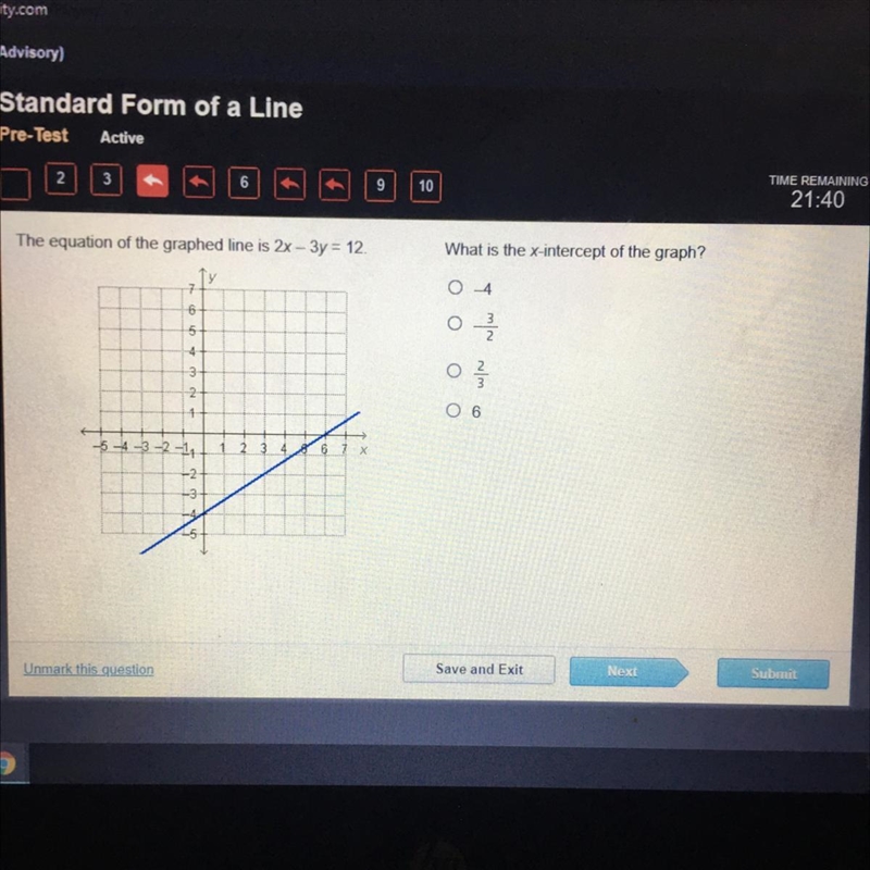 HELP ON A TIMER WHAT IS THE x-intercept of the graph?-example-1