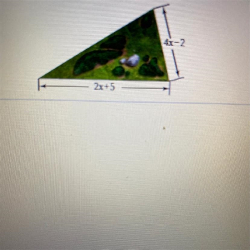 The perimeter of the triangular park shown on the right is 12x - 1. What is the missing-example-1