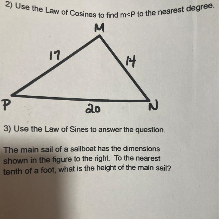 Use the law of cosines to find m-example-1