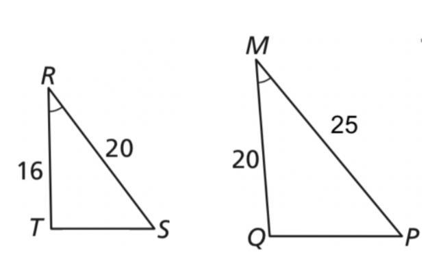 1. Are the triangles similar? 2. If so, complete this statement: △TRS ~ △ [QPM, QMP-example-1