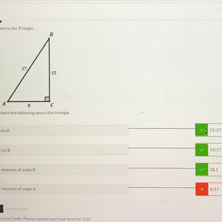 Here is the Triangle What is the measure of angle A?-example-1