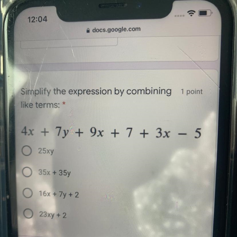 PLS HELPPP Simplify the expression by combining 1 point like terms: 4x + 7y + 9x + 7 + 3x-example-1