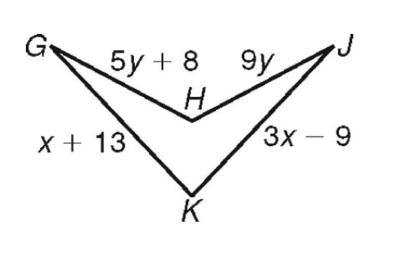 Find the values of x and y so that GHJK is a dart. Be sure to show all work .-example-1