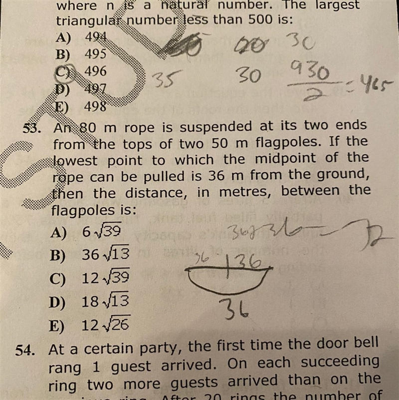 An 80 meter rope is suspended at its two ends from the tops of two 50 meter flagpoles-example-1