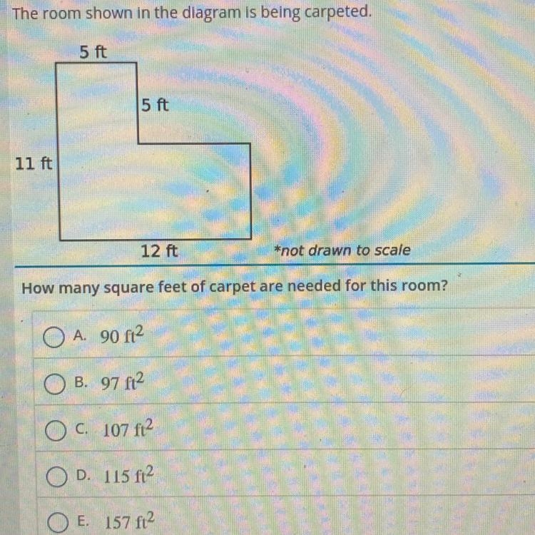 The room shown in the diagram is being carpeted. 5 ft 5 ft 11 ft 12 ft *not drawn-example-1