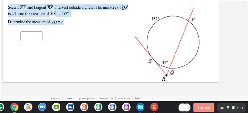 Secant ⎯⎯⎯⎯⎯⎯⎯⎯⎯ and tangent ⎯⎯⎯⎯⎯⎯⎯⎯ intersect outside a circle. The measure of ⏜ is-example-1