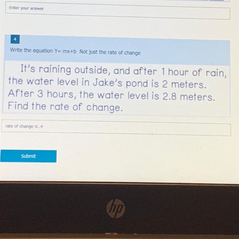 Write the equation Y=mx+b Not just the rate of change-example-1