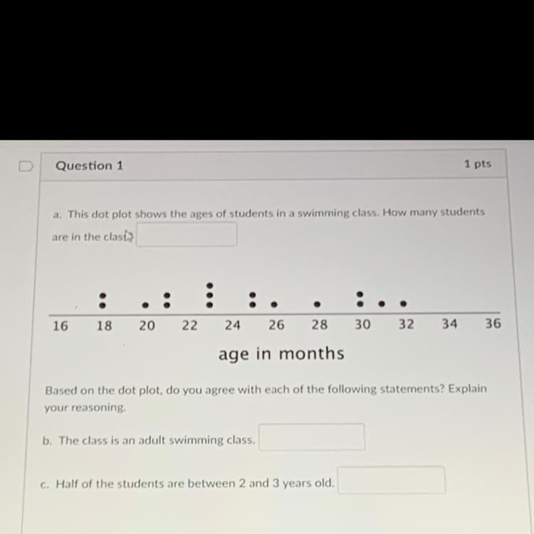 A. This dot plot shows the ages of students in a swimming class. How many students-example-1