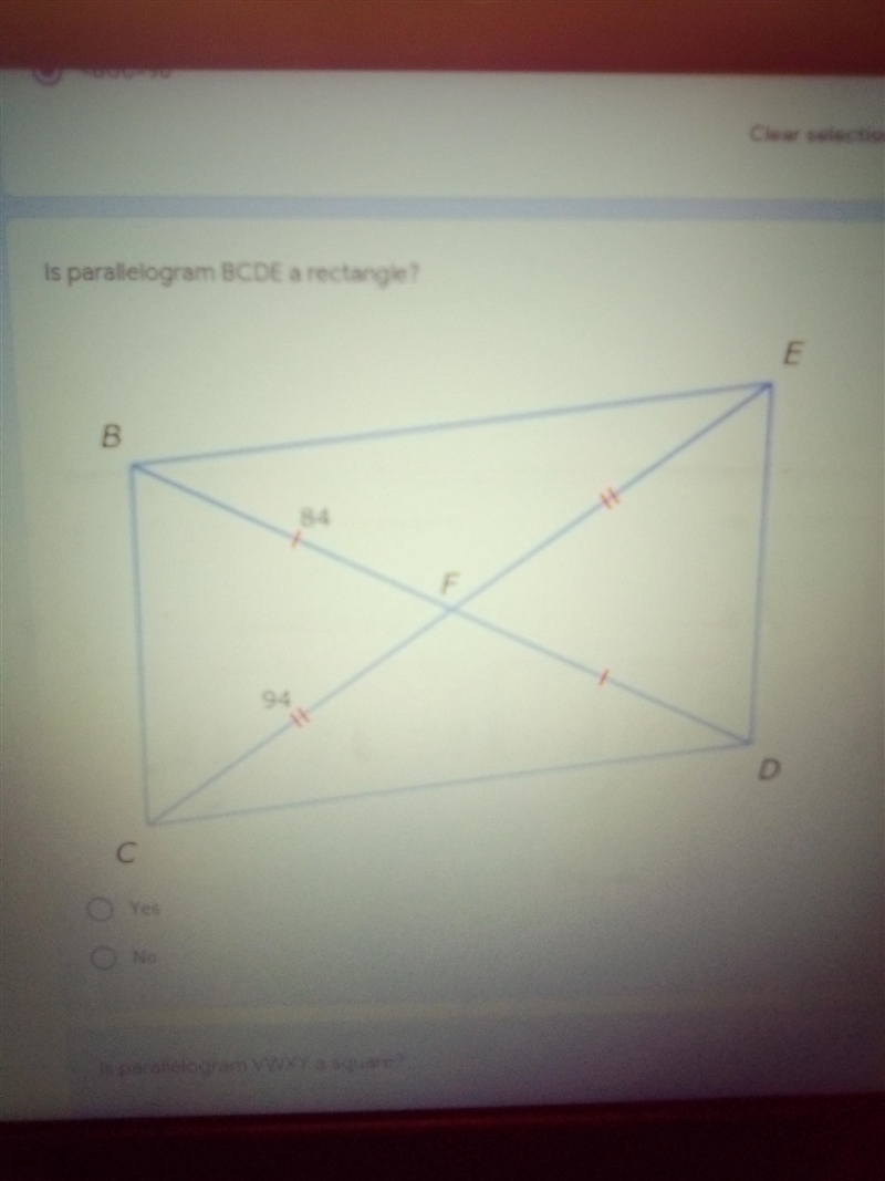 Is parallelogram BCDE a rectangle?-example-1