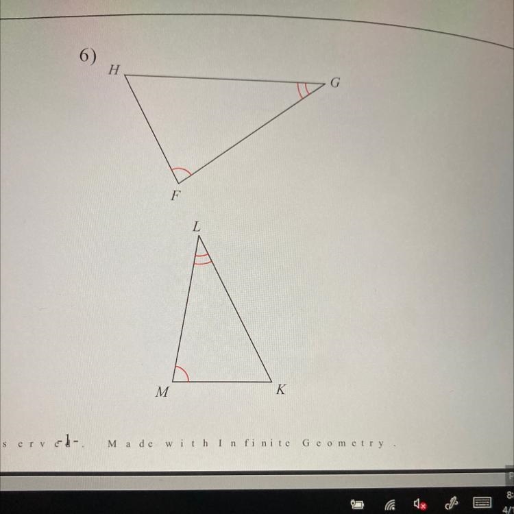 State if the triangles in each pair are similar. Remember a) AA/SAS/SSS b) prove it-example-1