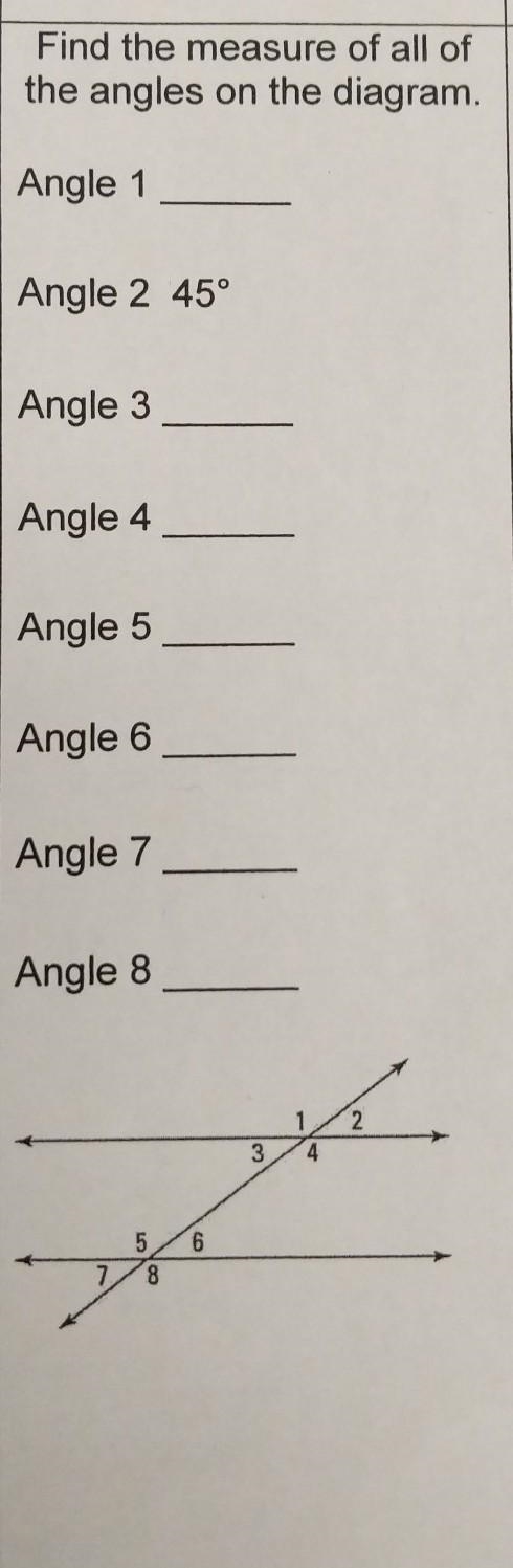 Find the measure of all of the angles on the diagram​-example-1