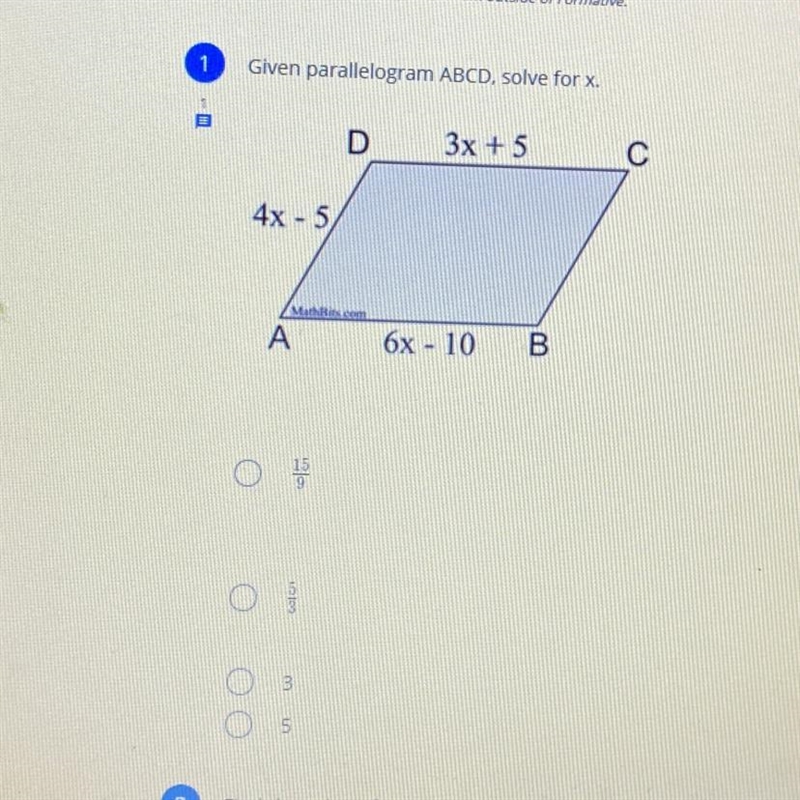 Given parallelogram ABCD, solve for x-example-1