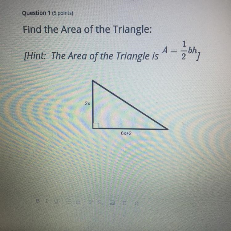 HELPPPP IM TIMED!!!! Find the Area of the Triangle: A [Hint: The Area of the Triangle-example-1