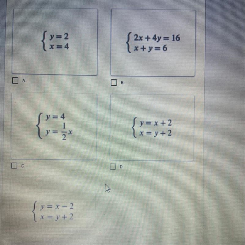 Which of the systems of linear equations could represent the two lines. A B C D or-example-1