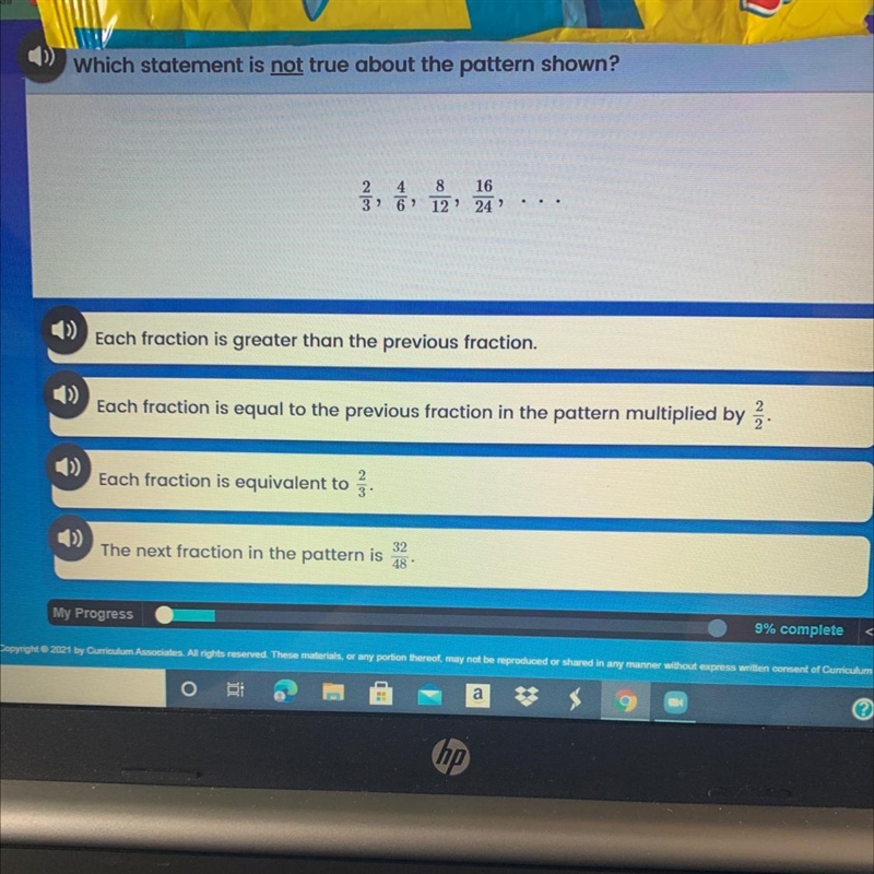 Which statement is not true about the pattern shown? 2 4 8 16 3: 612' 24'-example-1