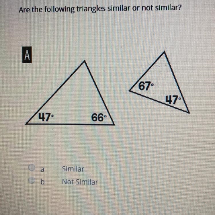 Are the following triangles similar or not similar?-example-1