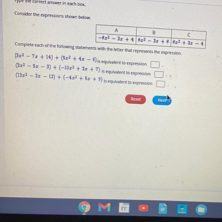 Type the correct answer in each box. Consider the expressions below. Complete each-example-1