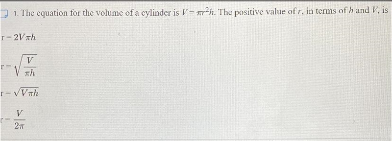 The equation for the volume of cylinder is v=-example-1