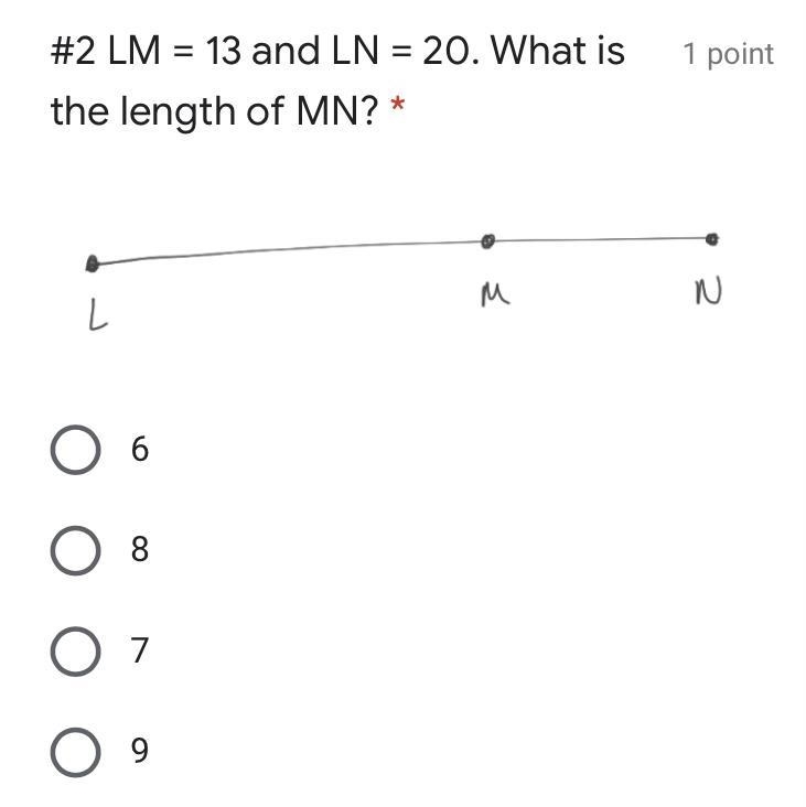 If lm=13 and ln=20 what is the length of mn-example-1