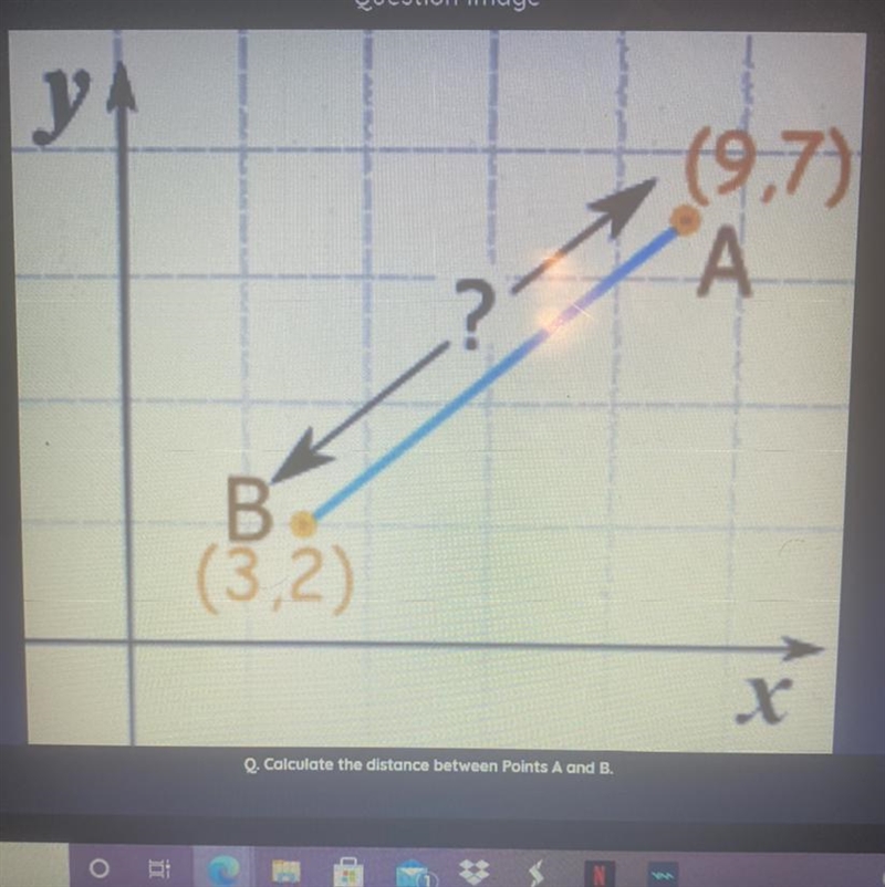 Calculate the distance between Points A and B. A.4.5 B.7.1 C.7.8 D.9.2-example-1