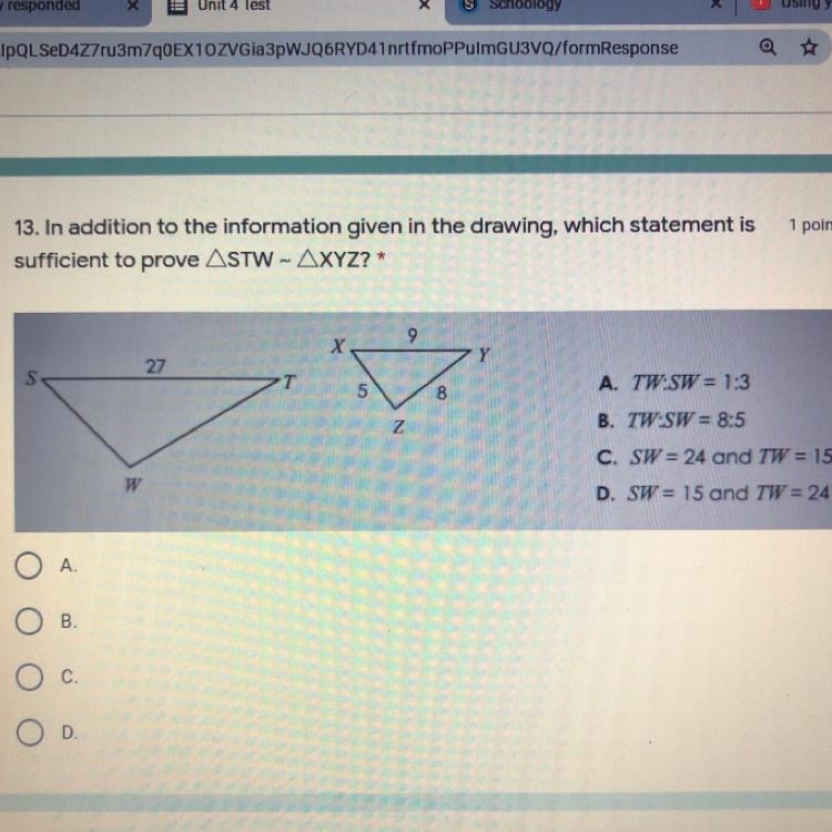 In addition to the information given in the drawing, which statement is sufficient-example-1