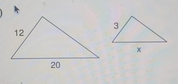 Find the value of x. Show your work on a piece of paper. 1) 3 12 Х 20​-example-1