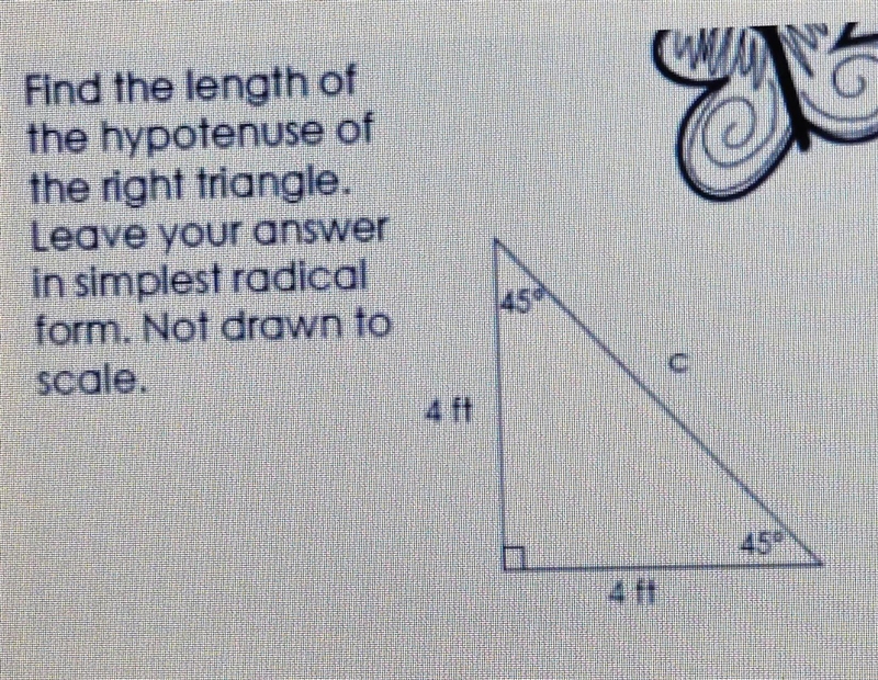 find the length of the hypotenuse of the right triangle. leave your answer in simplest-example-1