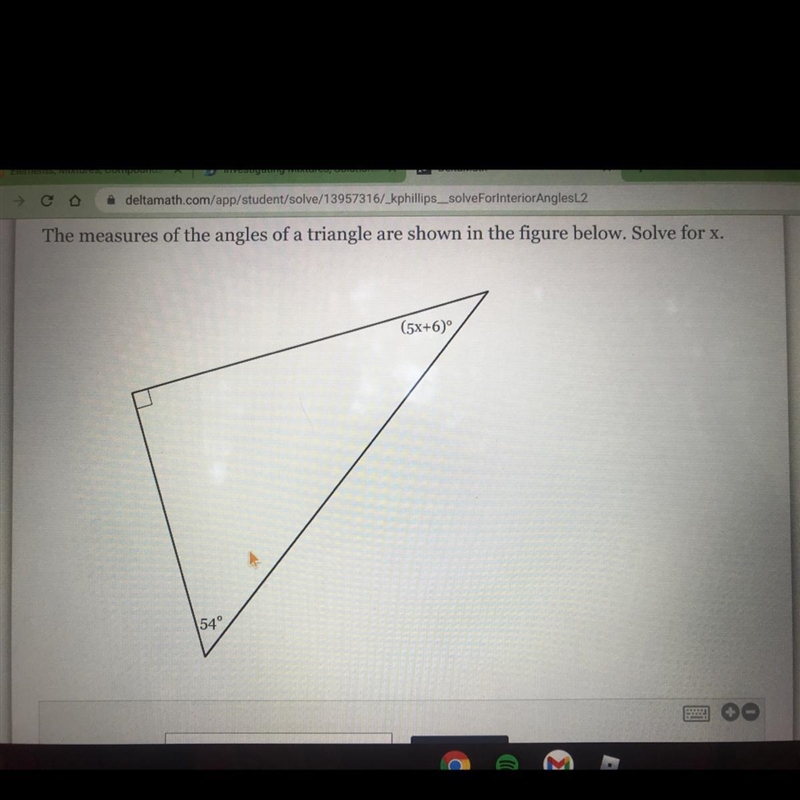 The measures of the angles of a triangle are shown in the figure below, Solve (5x-example-1