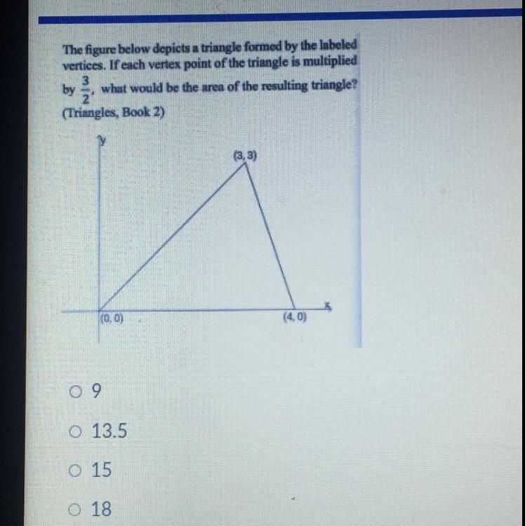 The figure below depicts a triangle formed by the labeled vertices. If each vertex-example-1