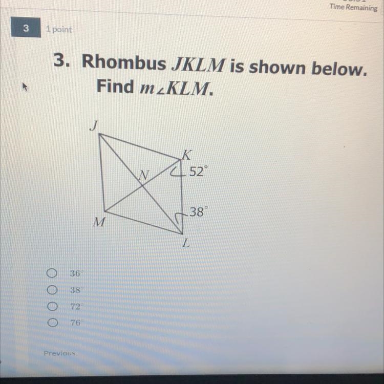 Help. rhombus JKLM is shown below. Find m<￼KLM-example-1