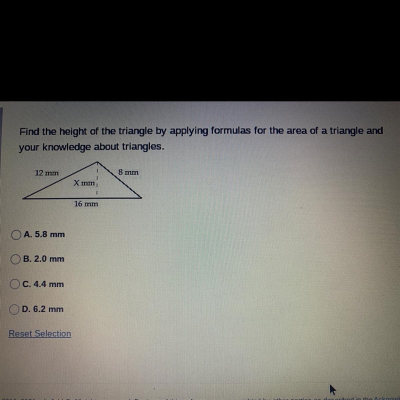 Find the height of the triangle by applying formulas for the area of a triangle and-example-1