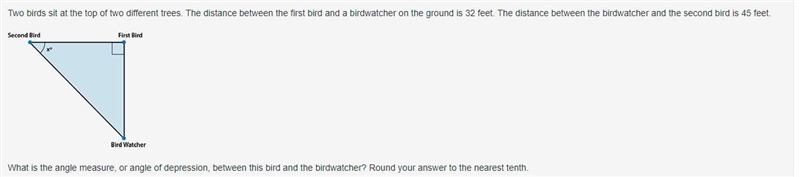 HELP ASAP Two birds sit at the top of two different trees. The distance between the-example-1