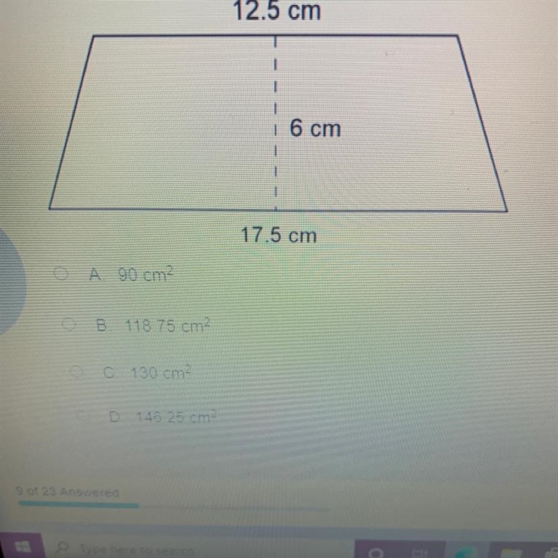 Find the area of the trapezoid 12.5cm 6cm 17.5cm-example-1