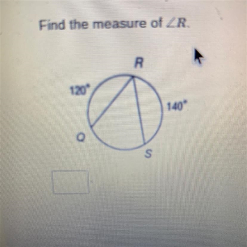 URGET: Inscribed Angles Find the measure of angle R.-example-1