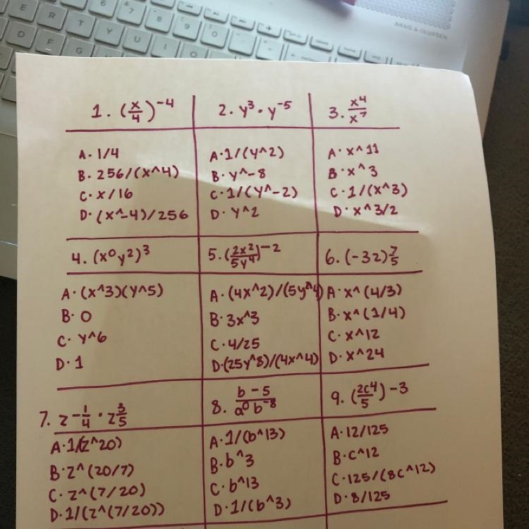 Simplify the following expressions (please help I know it's a lot)￼-example-1