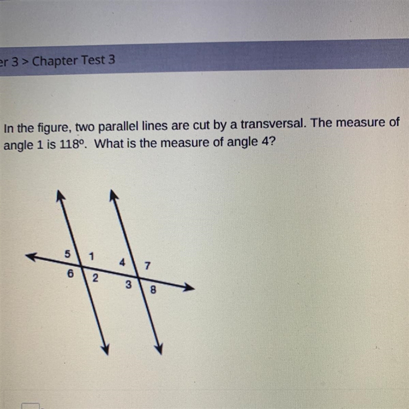 In the figure, two parallel lines are cut by a transversal. The measure of angle 1 is-example-1