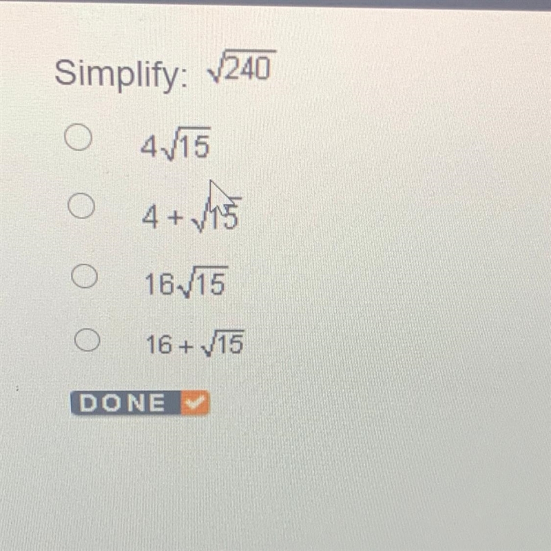 Simplify: V240 4/15 4 + 5 16./15 16+ /15-example-1