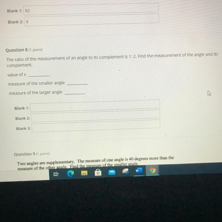 The ratio of the measurement of an angle to its complement is 1: 2. Find the measurement-example-1