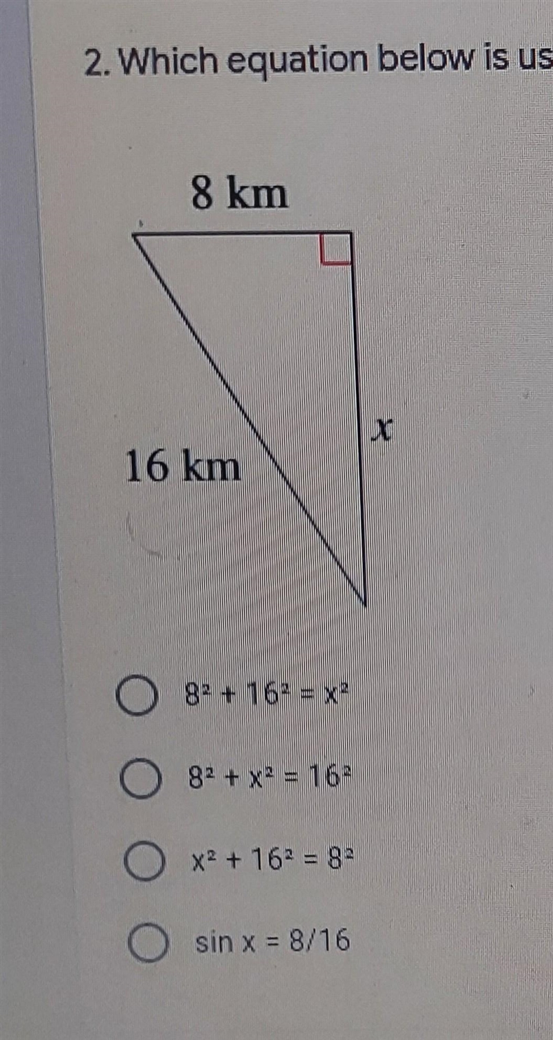 Which equation below is using the correct set up to solve for x?​-example-1