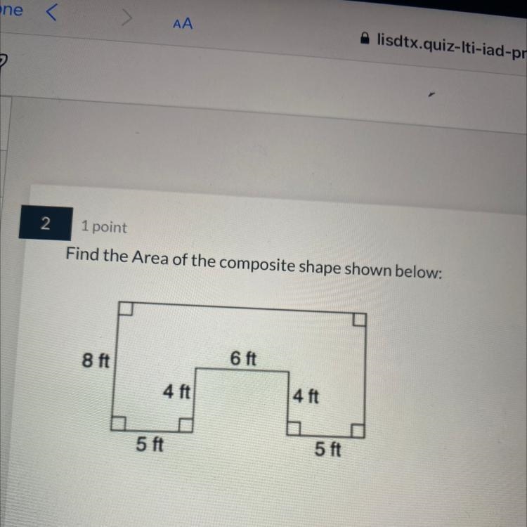 Find the Area of the composite shape shown below: 6 ft 8 ft 4 ft 4 ft 5 ft 5 ft-example-1