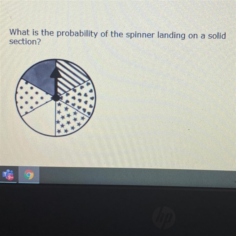 What is the probability of the spinner landing on a solid section? explanation please-example-1