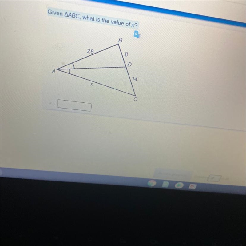 Given ABC, what is the value of x? HELP ME PLS THIS IS URGENT-example-1