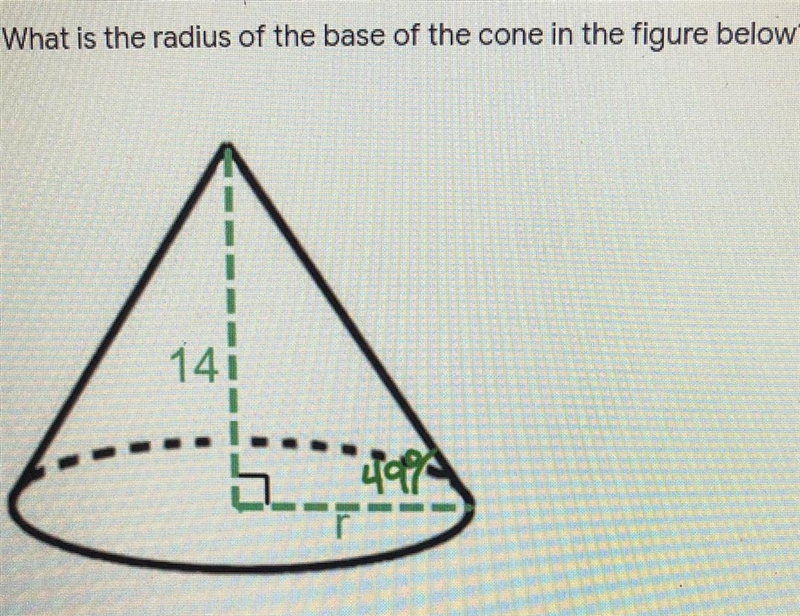 What is the radius of the base of the cone in the figure below?-example-1