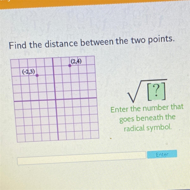 Find the distance between the two points (-2,3) (2,4)-example-1