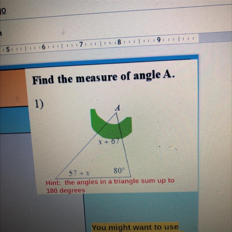 Find the measure of angle A-example-1